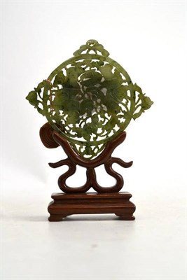 Lot 340 - A pierced jade plaque on stand