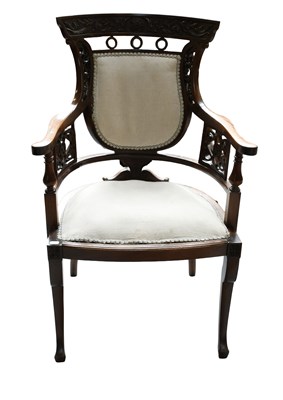 Lot 1513 - A Carved Mahogany Armchair, the leaf carved...