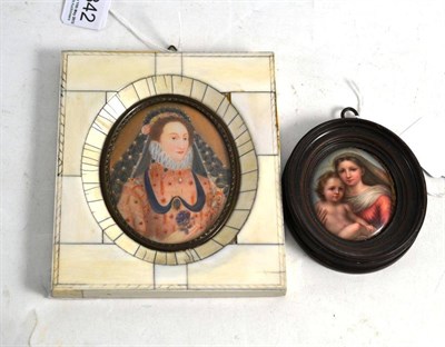 Lot 342 - Ivory key framed miniature and an oval miniature