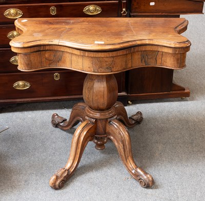 Lot 1391 - A Victorian Rosewood Fold Over Card Table,...