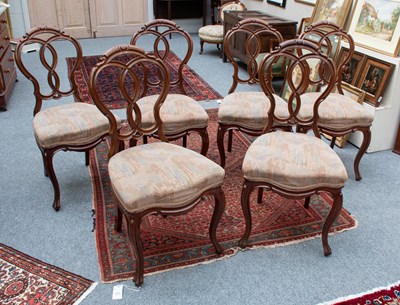 Lot 1528 - A Set of Six Victorian Balloon Back Dining Chairs