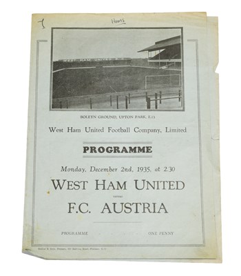 Lot 3018 - West Ham United V FC Austria 2nd December 1935