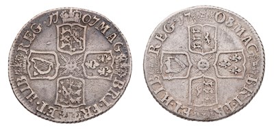 Lot 60 - Anne, Sixpence 1707, Edinburgh mint, E below,...