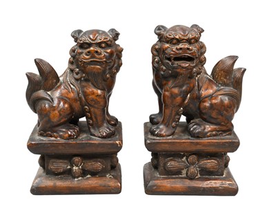 Lot 183 - A Pair of Chinese Bronzed Temple Lions, 1st...