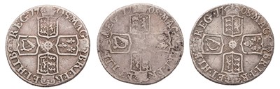 Lot 62 - Anne, Sixpence 1708, Edinburgh bust, E* below,...