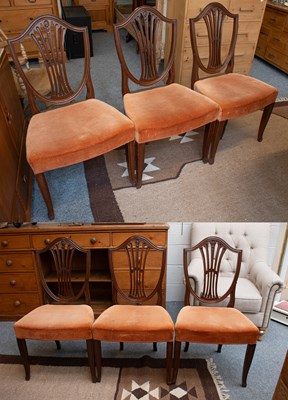 Lot 1525 - Set of Six Mahogany Shield Back Dining Chairs,...