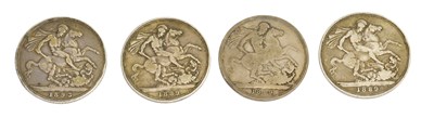 Lot 385 - Four UK Silver Crowns, to include: Victoria,...