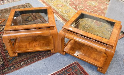 Lot 1563 - A Pair of Modern Chinese Elm Glass Top Lamp...