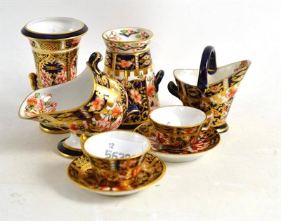 Lot 354 - Eight pieces of Royal Crown Derby Imari pattern miniature items comprising two cups and...