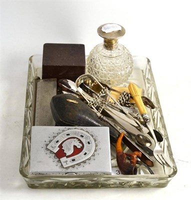 Lot 356 - Glass tray, scent bottle, vesta, tongs, mouth organ etc