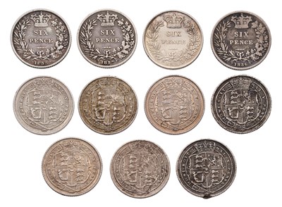 Lot 75 - George III and William IV Sixpences, to...
