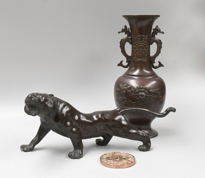 Lot 93 - A Japanese Bronze Twin-handled Vase, Meiji...