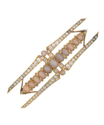 Lot 2273 - A Coral and Diamond Brooch two tapered...