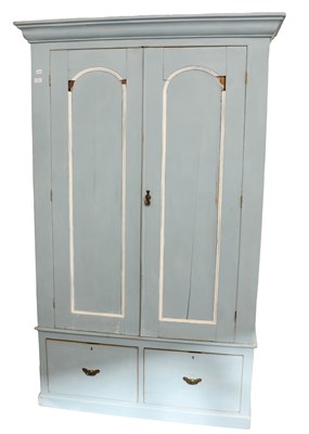 Lot 1561 - A Victorian Pine Wardrobe, later blue...