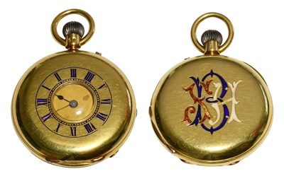 Lot 300 - A Lady's 18 Carat Gold Half Hunter Fob Watch,...