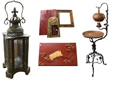 Lot 1510 - A Wrought Metal Kettle Stand, the black...