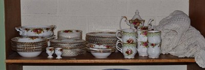 Lot 372 - A Royal Albert Old Country Roses part dinner and tea service, two crocheted cloths and...