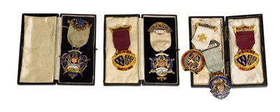 Lot 43 - Three Cased Silver and Enamel Masonic Breast...