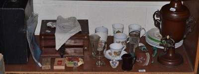 Lot 374 - Rosewood box, commemorative china, tea urn, typewriter, wartime potter asthma powder cigarettes etc