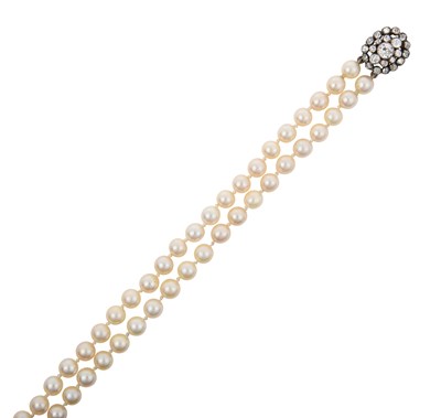 Lot 2348 - A Two Row Cultured Pearl Choker with A Diamond...
