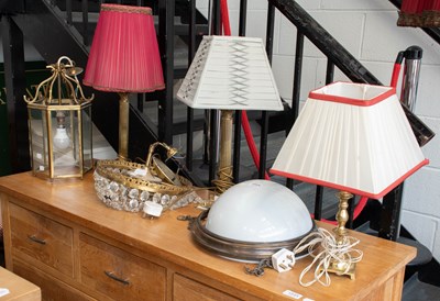 Lot 1544 - Brass Standard Lamp, Brass Table Lamps,...