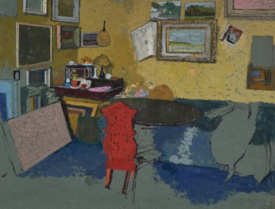 Lot 543 - Margaret Green (1925-2003) Interior with red...