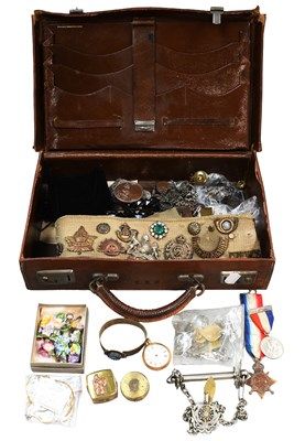 Lot 195 - A Webbing Belt Set with Numerous Cap Badges,...