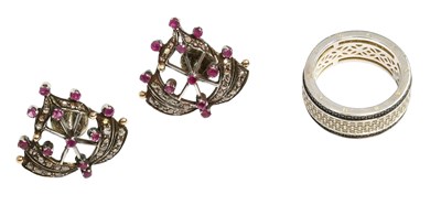 Lot 365 - A Pair of Ruby and Diamond Earrings, the spray...