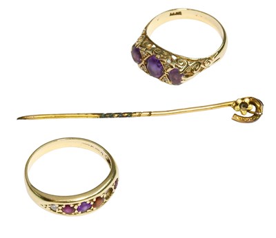 Lot 357 - A 9 Carat Gold Amethyst and Diamond Ring,...
