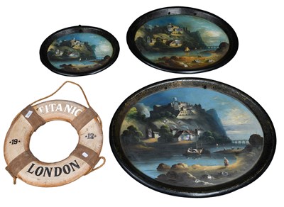 Lot 134 - Three Victorian Painted Papier Mache Trays,...