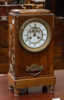 Lot 1396 - An Oak Cased Striking Table Clock, case with...
