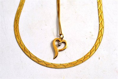 Lot 393 - A 9ct gold necklace and a 9ct gold heart shaped pendant on chain