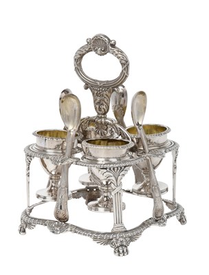 Lot 2025 - A George III Silver Egg-Cruet and Four George IV Silver Egg-Spoons