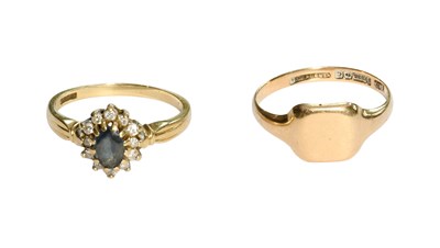Lot 343 - A 9 Carat Gold Signet Ring, finger size P; and...