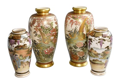 Lot 77 - A Pair of Japanese Satsuma Earthenware Vases,...
