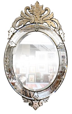 Lot 1540 - A Venetian Oval Mirror, compartmentalised...