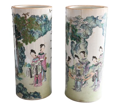 Lot 53 - A Pair of Chinese Porcelain Sleeve Vases, late...