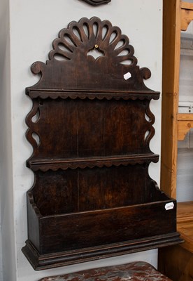 Lot 1462 - An 18th Century Oak Spoon Rack, with pierced...