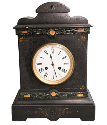 Lot 1433 - A Black Slate and Marble Striking Mantel Clock,...