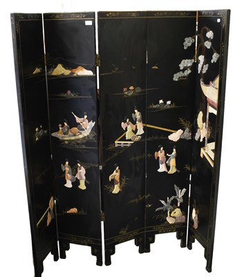 Lot 1554 - A Chinese Lacquered Five-Fold Dressing Screen,...