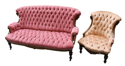 Lot 1534 - Victorian Buttoned Sofa, with carved mahogany...