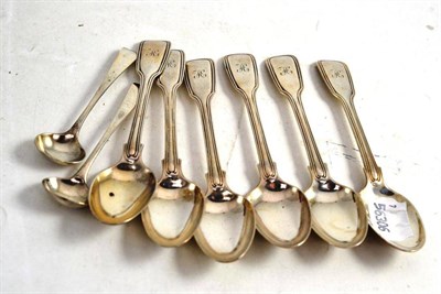 Lot 411 - Six silver teaspoons and two salt spoons (8)