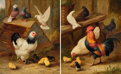 Lot Edgar Hunt (1876-1953) Cockerel, hen, chicks...