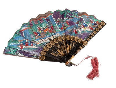 Lot 71 - A Chinese Export Lacquer Fan, Canton, late...