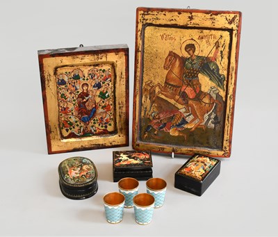 Lot 104 - An Orthodox Painted and Gilt Wooden Icon,...