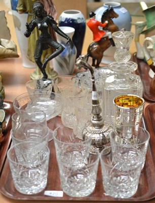 Lot 420 - A tray of glassware including an Edinburgh crystal decanter and six tumblers, an Eastern white...