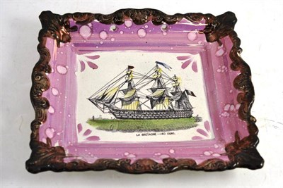 Lot 423 - Sunderland lustre plaque, Le Bretagne 140 guns (a.f.)