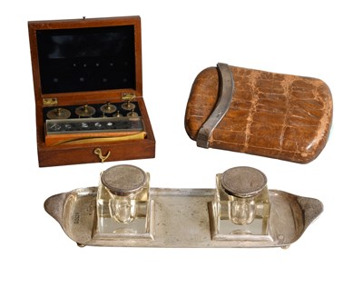 Lot 109 - A Silver-Inkstand and a Silver-Mounted Leather-...