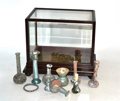 Lot 433 - Collection of ten pieces of Roman glass and cabinet