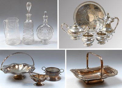 Lot 115 - Silver Plate, including tea set, bottle...